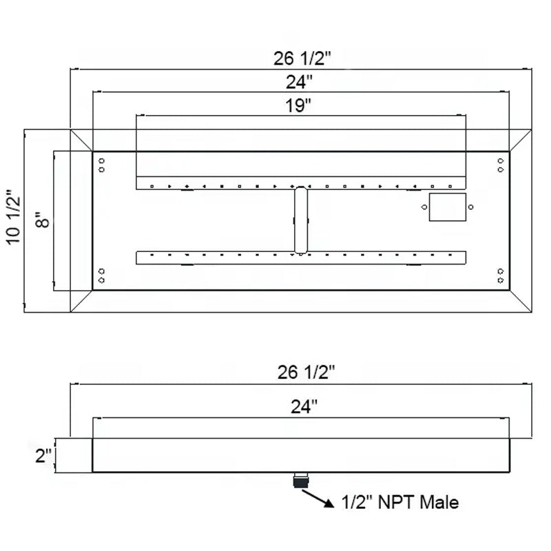 24 x 8 Inch Drop-In Fire Pit Pan Burner Kit, Rectangular Stainless Steel Propane Firepit Pan Kit For Indoor Or Outdoor