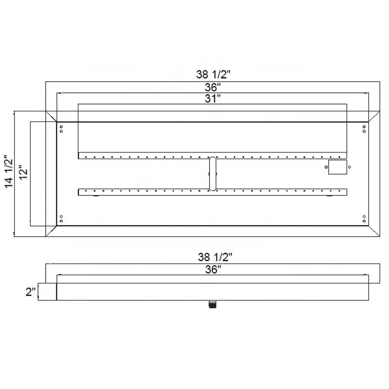 36"X12" 304 Stainless Steel Round Ring Square Pan Replacement Fire Pit Burner System Suitable For Liquid Propane Or Natural Gas