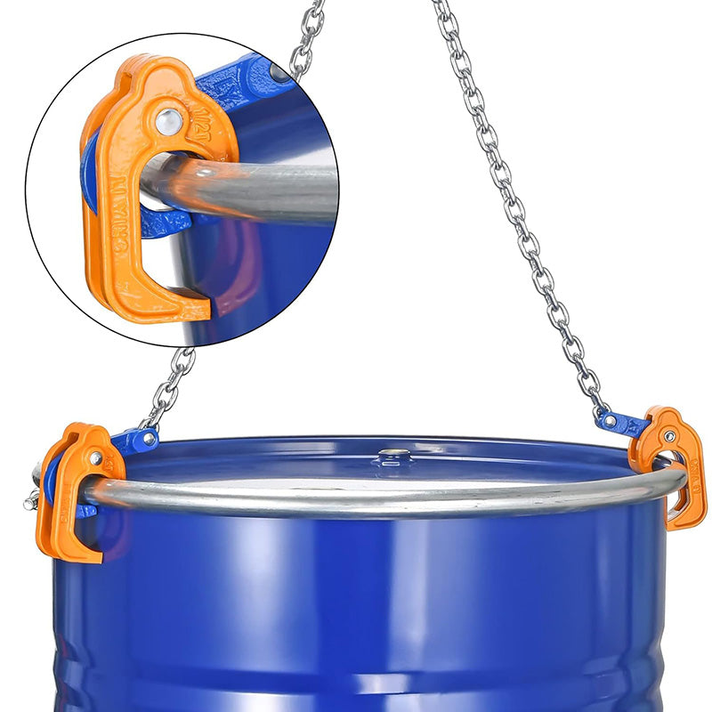 55 Gallon Drum Lift Chain Drum Lifter 2000 lbs Capacity Carbon Steel Hook with Built-in Spring Suitable for Plastic and Metal Drums