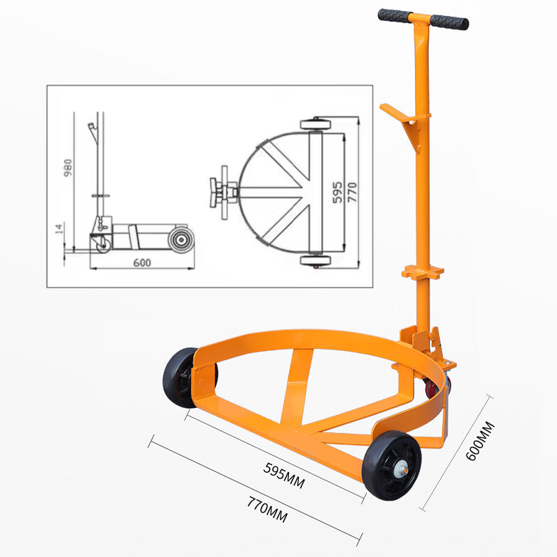55 Gallon Low-Level Oil Drum Handling Hand-Pulled Iron-Plastic Drum Truck With Opening Portable Armrest Trolley Mobile Base