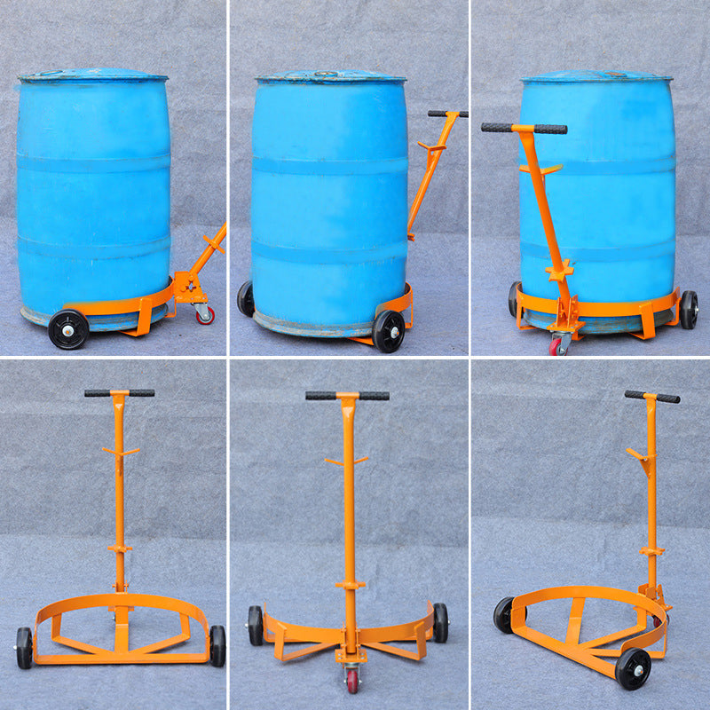 55 Gallon Low-Level Oil Drum Handling Hand-Pulled Iron-Plastic Drum Truck With Opening Portable Armrest Trolley Mobile Base