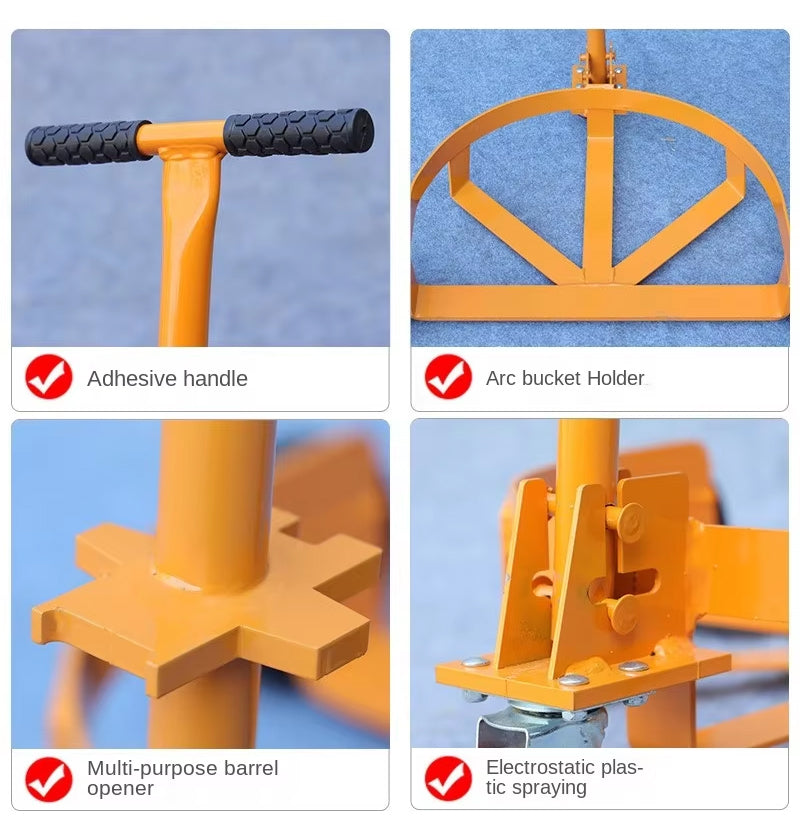 55 Gallon Low-Level Oil Drum Handling Hand-Pulled Iron-Plastic Drum Truck With Opening Portable Armrest Trolley Mobile Base