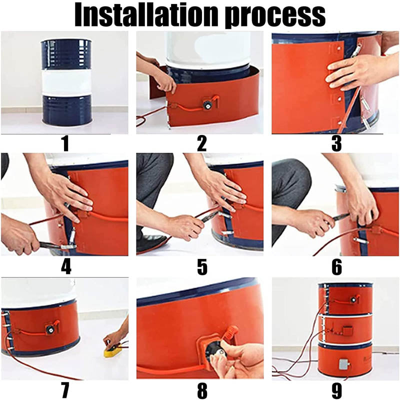Drum Heating Blanket 55-Gallon Silicone Barrel Heat Pad Warmer Electric 150℃ 120V 10inch Width