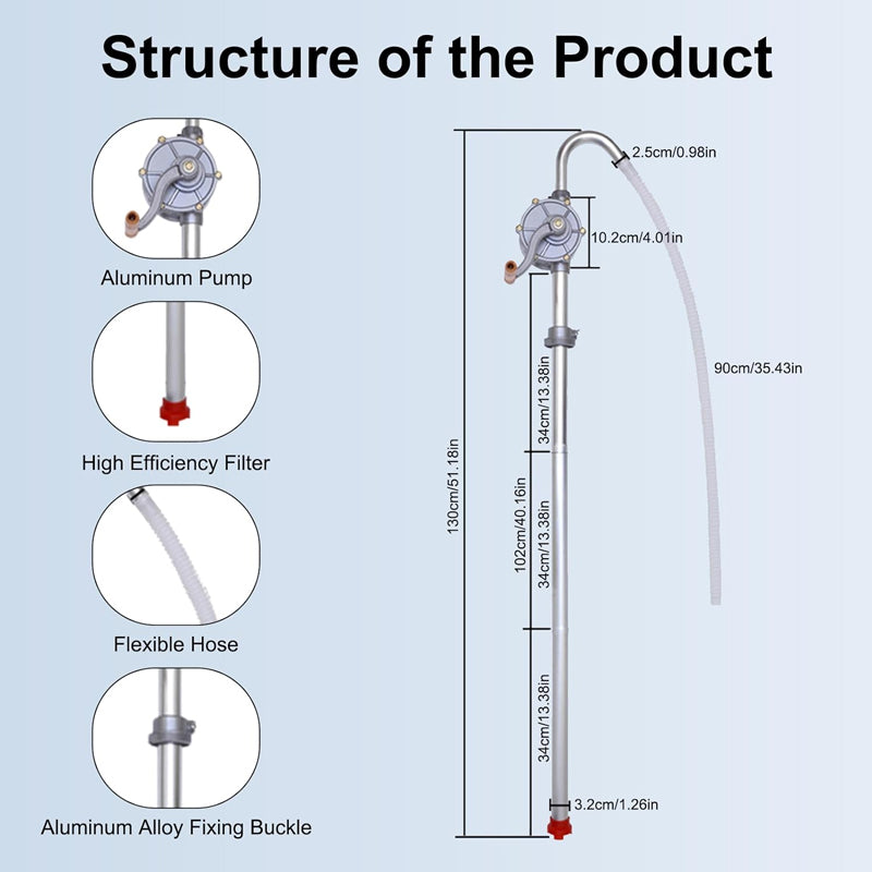 15 To 55 Gallon Drum Pump, Upgraded All-Aluminum Oil Transfer Barrel Pump, Hand Fuel Pumps For Diesel, Kerosene, Hydraulic Fluid