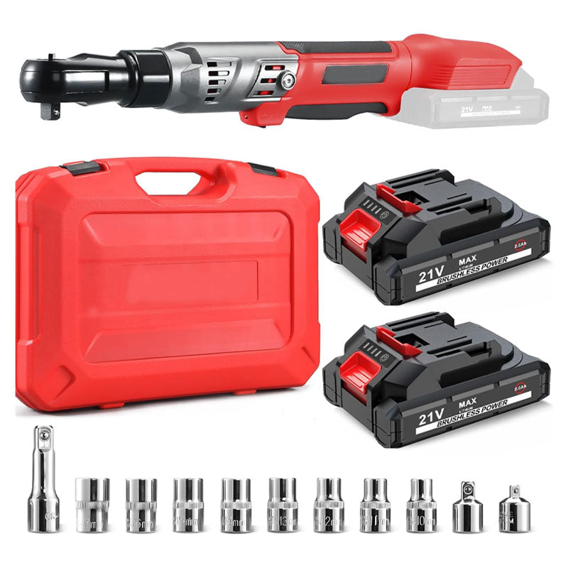 21V 3/8" Cordless Ratchet Wrench Kit, 74 ft. lbs Electric Ratchet, Variable Speed Electric Ratchet, 8 Sockets, 3" Extension Pole