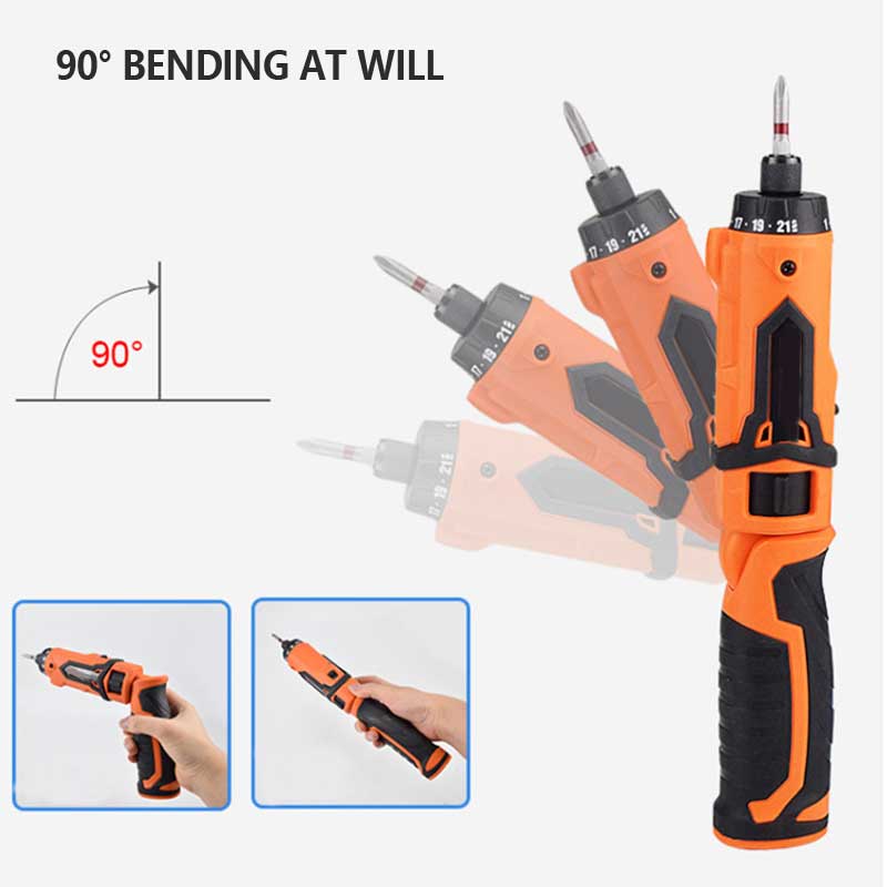 Rechargeable Lithium Battery Screwdriver, Foldable Curved Straight Screwdriver