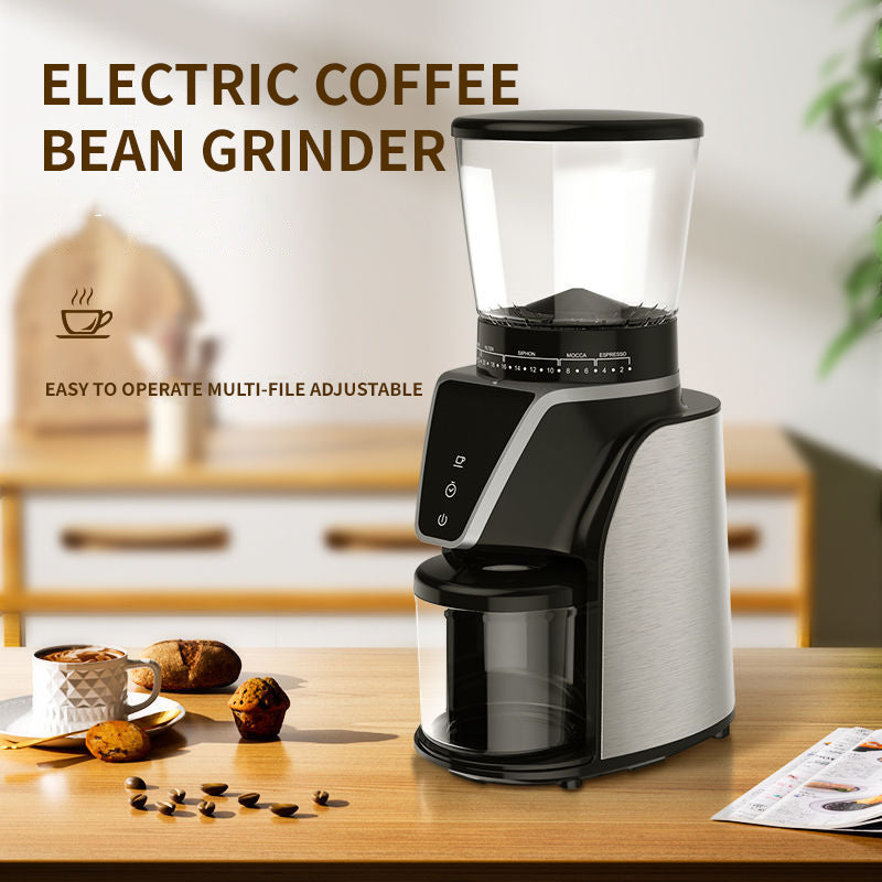 Hand-Pour Italian Grinder Household Coffee Grinder Stainless Steel Bevel Electric Grinder Powder Press 31 Precise Grinding Settings Silver Black