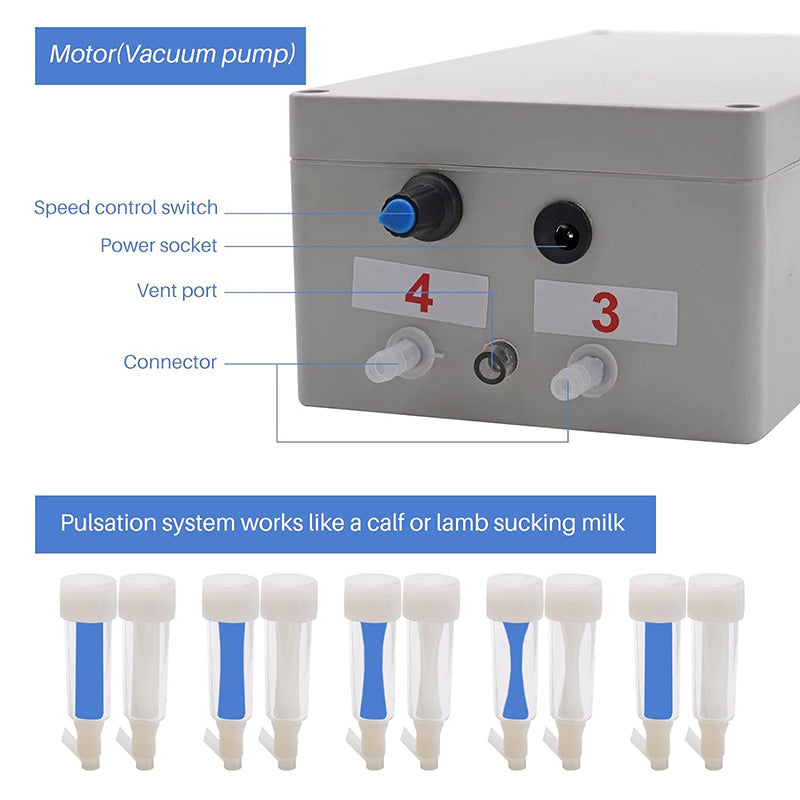 Livestock Milking Supplies with Stainless Bucket 5L Goat Milking Machine Adjustable Pulsation Vacuum Electric Milker Automatic Pulsating Vacuum Pump