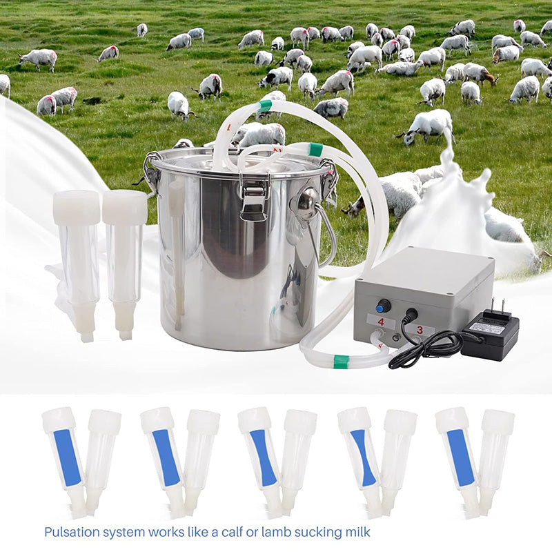 Livestock Milking Supplies with Stainless Bucket 5L Goat Milking Machine Adjustable Pulsation Vacuum Electric Milker Automatic Pulsating Vacuum Pump