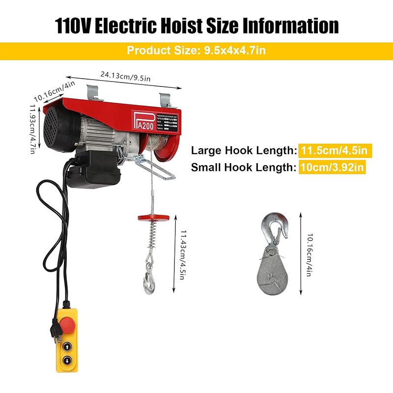 Electric Hoist, 440 Lbs Electric Winch, Steel Electric Lift, Electric Cable Hoist For Garage Warehouse Factory Lifting