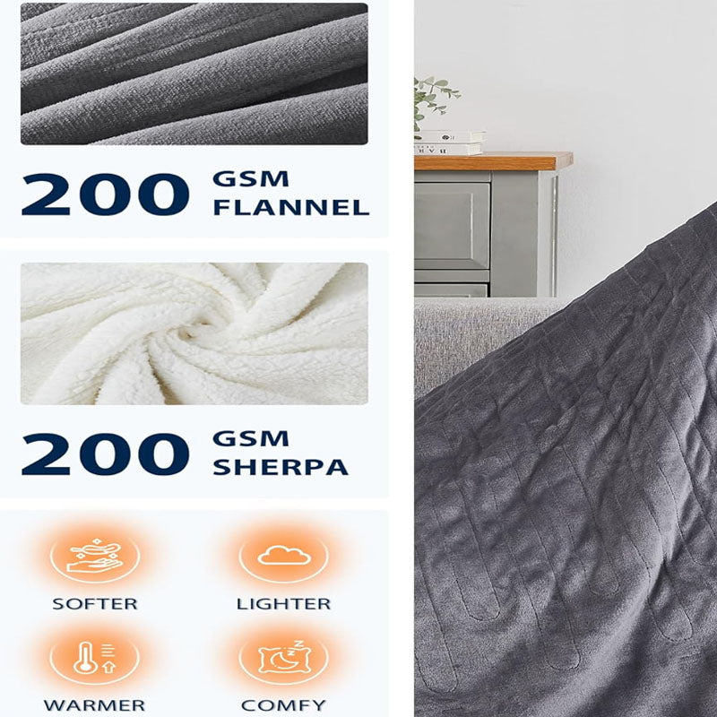 Heated Blanket Electric Throw 50" x 60" Twin Size Throw 1/2/4/6/8 Hours Auto-off 10 Heat Level Heat Blanket