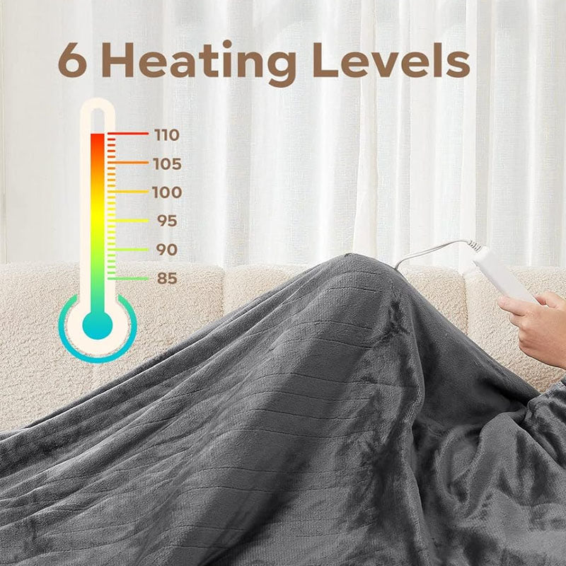 Heated Blanket Electric Throw 84" x 90" Queen Size 6 Heating Levels & 8h Auto Timer Machine Washable Bed Sofa Home Office Use Grey