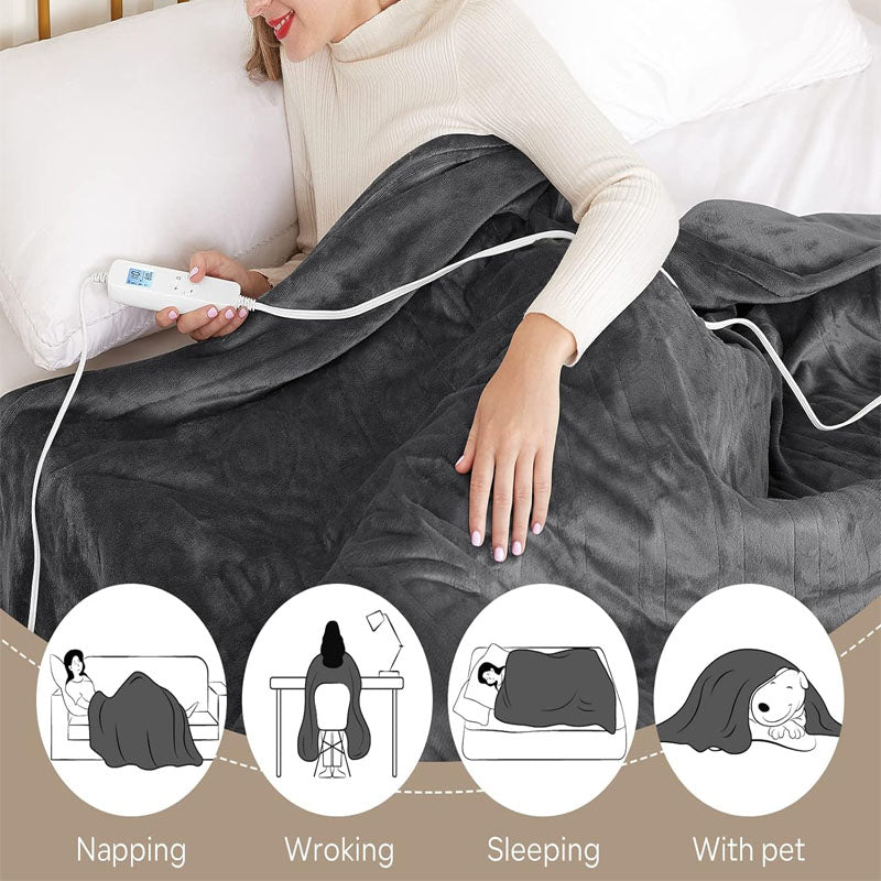 Heated Blanket Electric Throw 84" x 90" Queen Size 6 Heating Levels & 8h Auto Timer Machine Washable Bed Sofa Home Office Use Grey
