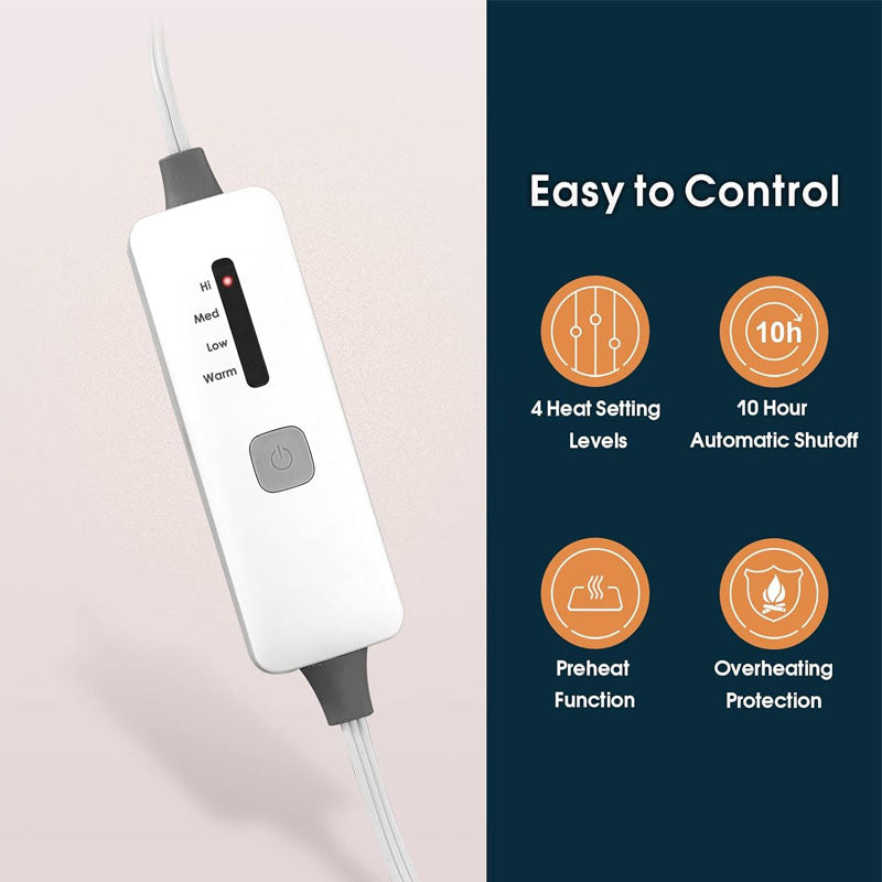 Electric Blankets Blanket King Size 100" x 90" Soft Flannel Heating Blanket 100% Polyester Soft Flannel 4 Heating Levels 10 Hours Auto-Off