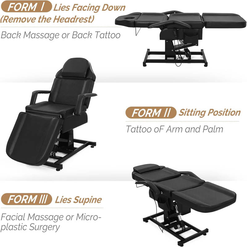 Electric Facial Chair Full Electrical Massage Table Height Backrest Footrest Adjustable, for Beauty Barber Spa