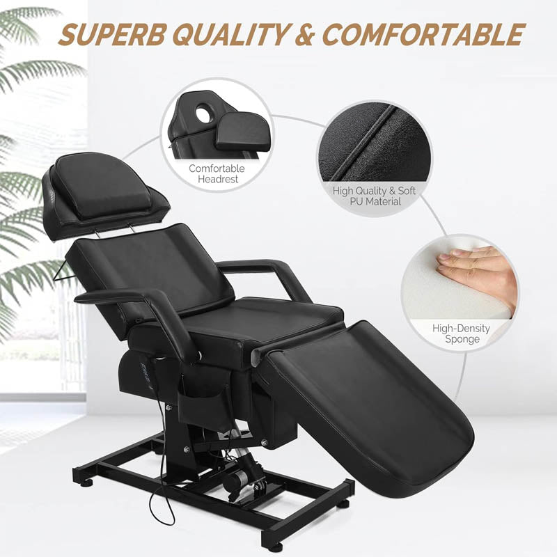 Electric Facial Chair Full Electrical Massage Table Height Backrest Footrest Adjustable, for Beauty Barber Spa