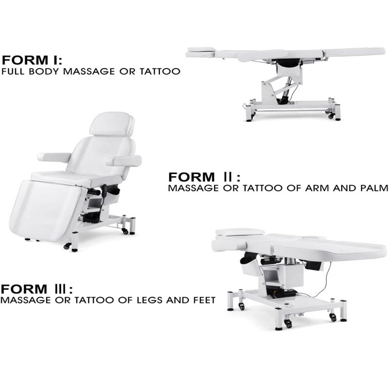 4 Motors Electric Facial Chair with Rotatable Armrests Adjustable Reclining Chair White