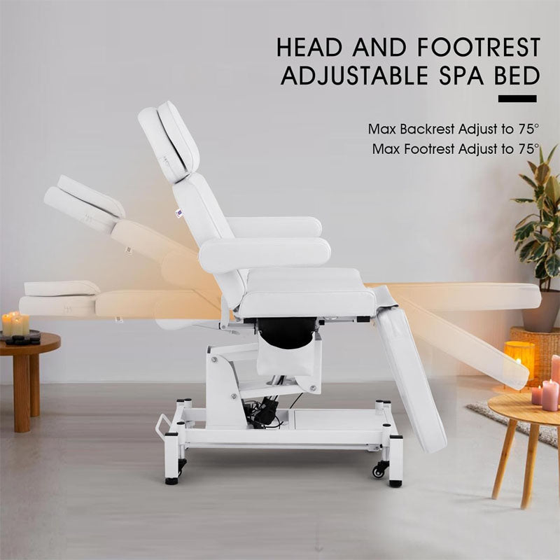 4 Motors Electric Facial Chair with Rotatable Armrests Adjustable Reclining Chair White