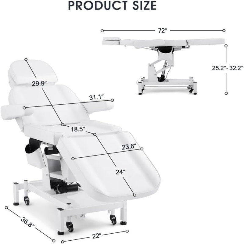 4 Motors Electric Facial Chair with Rotatable Armrests Adjustable Reclining Chair White