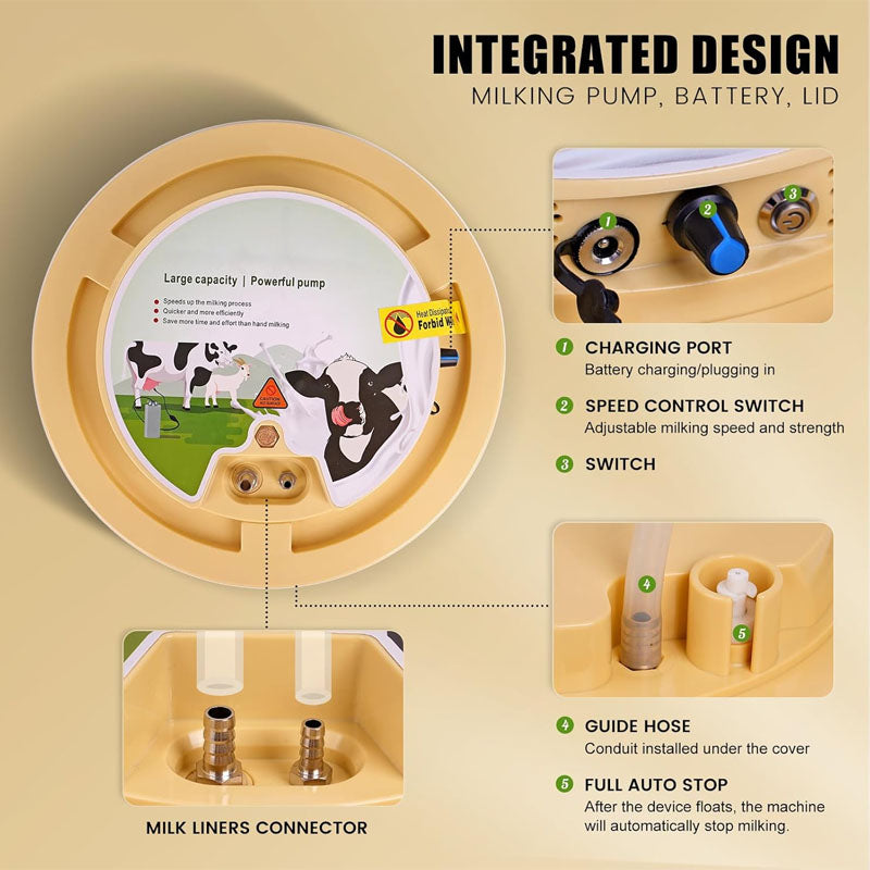 Electric Milking Machine 12 L 304 Stainless Steel Bucket Portable Milker Adjustable Suction