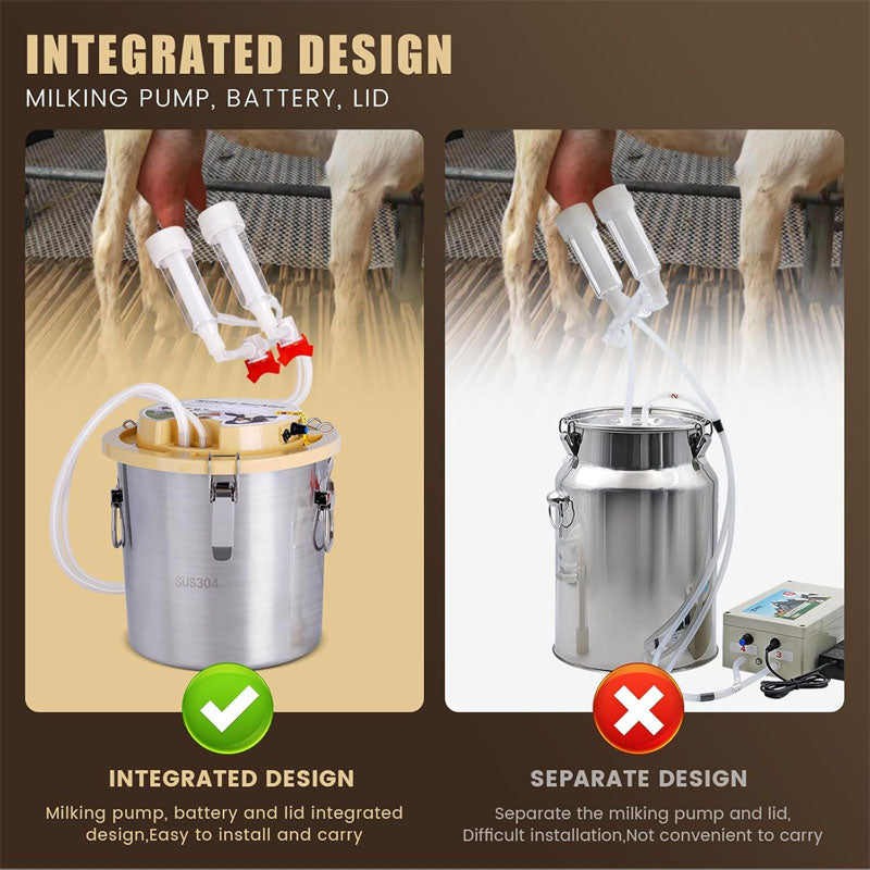 Electric Milking Machine 12 L 304 Stainless Steel Bucket Portable Milker Adjustable Suction
