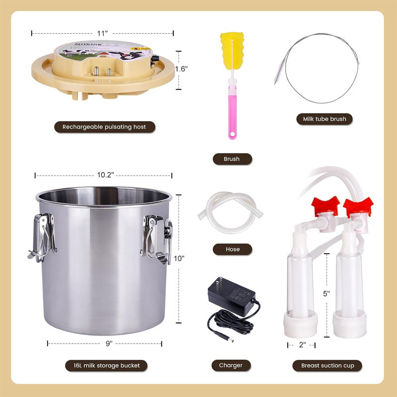 Electric Milking Machine 12 L 304 Stainless Steel Bucket Portable Milker Adjustable Suction