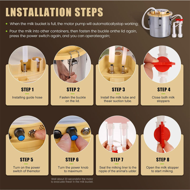 Electric Milking Machine 12 L 304 Stainless Steel Bucket Portable Milker Adjustable Suction