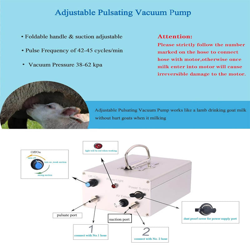 3L Electric Milking Machine 304 Stainless Steel Bucket with Speed Adjustable Pulsating Pump Check Valve & Clean Brush