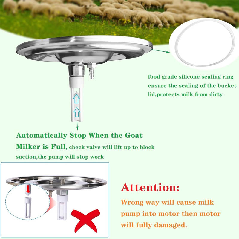 3L Electric Milking Machine 304 Stainless Steel Bucket with Speed Adjustable Pulsating Pump Check Valve & Clean Brush
