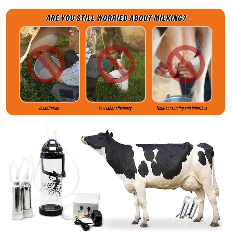 Electric Milking Machine 3 L 304 Stainless Steel Bucket Electric Automatic Pulsation Vacuum Milker with 2 Teat Cups