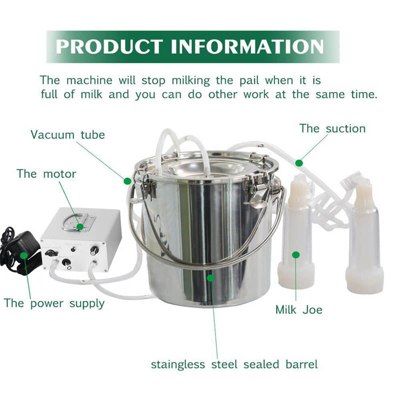 7L Electric Milking Machine 304 Stainless Steel Bucket with 2 Teat Cups Stainless Steel Bucket for Goat