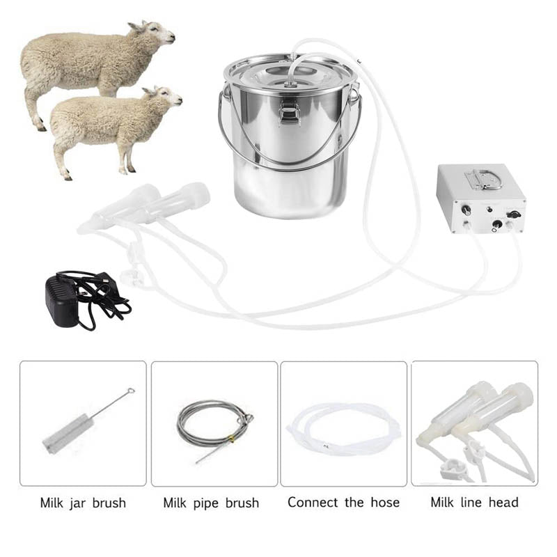 7L Electric Milking Machine 304 Stainless Steel Bucket with 2 Teat Cups Stainless Steel Bucket for Goat