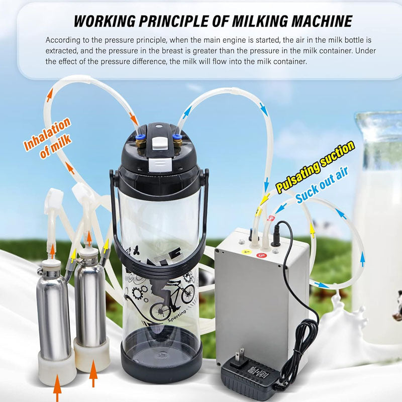 Electric Milking Machine 3 L 304 Stainless Steel Bucket Electric Automatic Pulsation Vacuum Milker with 2 Teat Cups