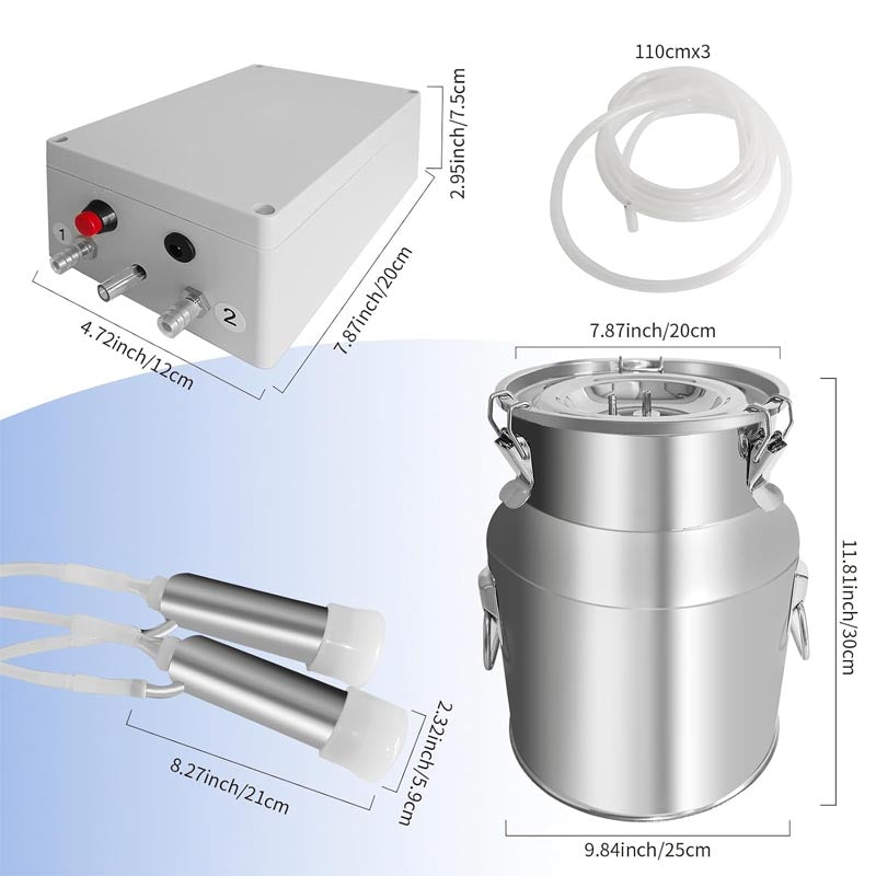 14L Electric Cow Milking Machine 304 Stainless Steel Bucket Portable Plug-in Pulsating Vacuum Pump