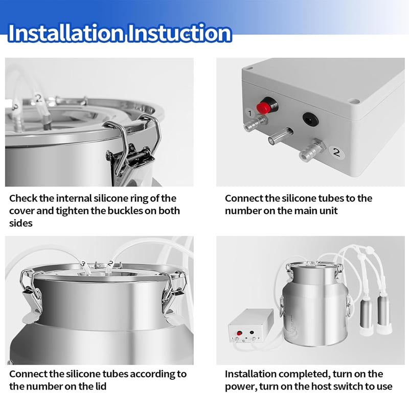 14L Electric Cow Milking Machine 304 Stainless Steel Bucket Portable Plug-in Pulsating Vacuum Pump