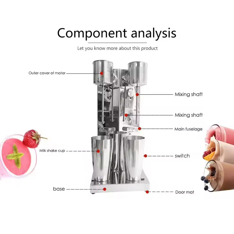 Electric Milkshake Machine Stainless Steel Milk Shake Machine Double Head Drink Mixer Make Milks Foam/Milkshake Bubble Tea Machine