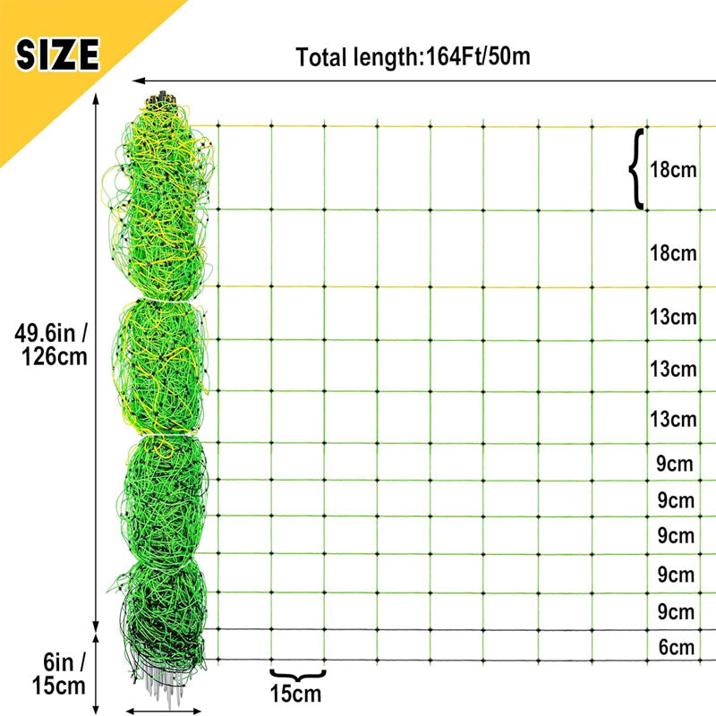 49.6" x 164' Electric Netting for Goats Sheep Lambs Hogs in Backyard Ranches Homesteads and Gardens