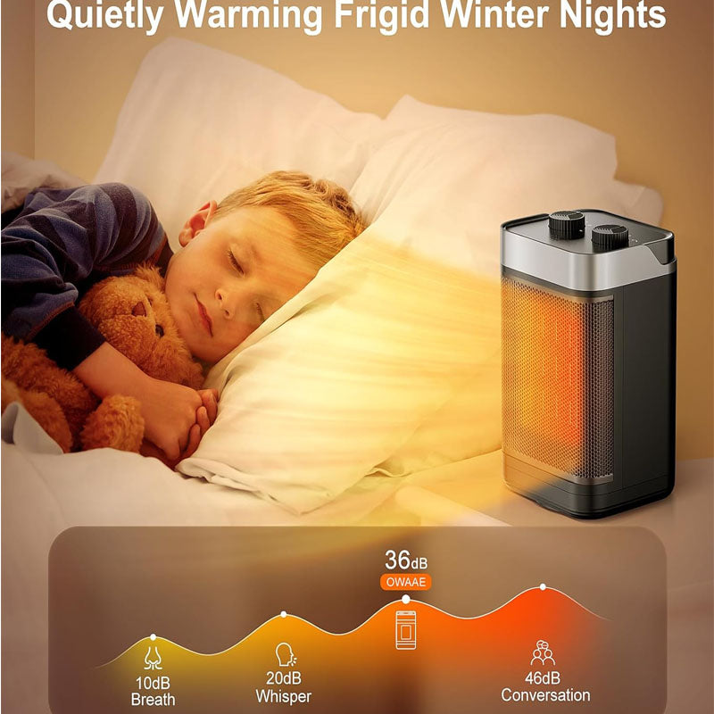 1500W Portable Electric Space Heater 2-Level Adjustable Quiet Ceramic Heater Fan 60°Oscillating Electric Heater for Bedroom Office Indoor Use