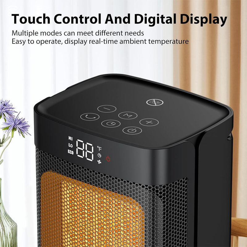 10 inch Electric Space Heater 1500W Portable Heater 60°Oscillating 4 Modes 12h Timer Space Heater Indoor with Thermostat
