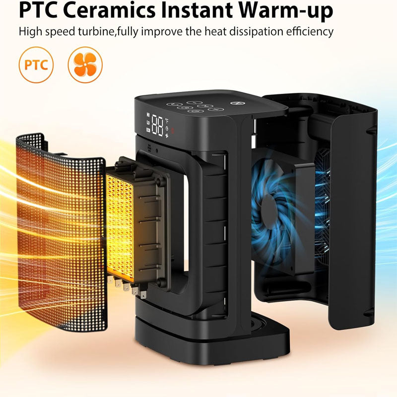 10 inch Electric Space Heater 1500W Portable Heater 60°Oscillating 4 Modes 12h Timer Space Heater Indoor with Thermostat