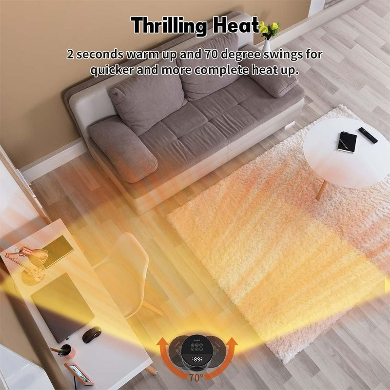 17 Inchs Electric Space Heater with Thermostat Remote Control 70° Oscillating 12H Timer 1500W Quiet PTC Ceramic Heating