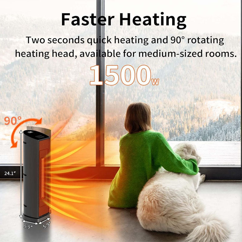 24 inch Electric Space Heaters 90° Oscillating Tower Electric Heater 1500W Quiet PTC Ceramic Heating with Thermostat for Office Home