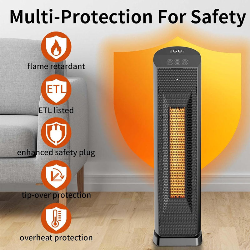 24 inch Electric Space Heaters 90° Oscillating Tower Electric Heater 1500W Quiet PTC Ceramic Heating with Thermostat for Office Home