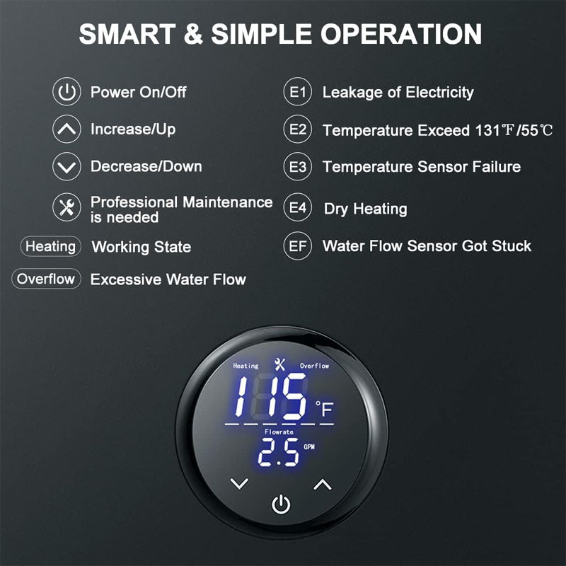 Tankless Hot Water Heater 18kw Digital Temperature Display & Easy Installation & 24-Hour Water Supply