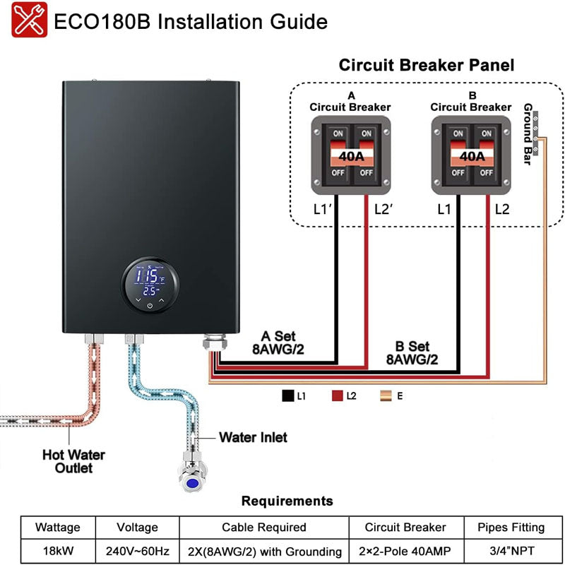Tankless Hot Water Heater 18kw Digital Temperature Display & Easy Installation & 24-Hour Water Supply