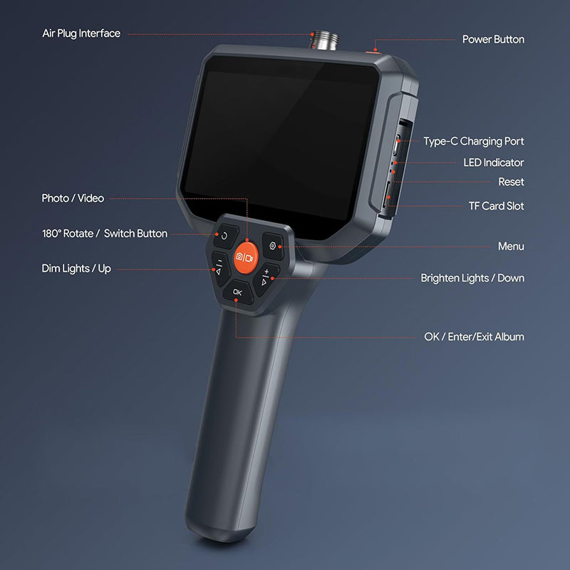 5" IPS Screen Endoscope Camera Dual Lens Borescope 7.9mm 1080P Plumbing Snake Inspection Camera with Split Screen, 32GB TF Card, Hardshell Case, Gadgets