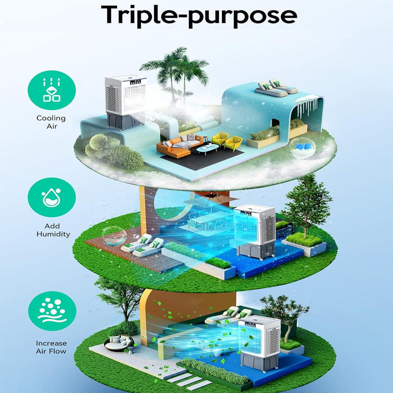 Evaporative Cooler 2100CFM Air Cooler 120° Oscillating Swamp Cooler with Adjustable 3 Speeds and 12 H Timer, 8 Gal Portable Air Cooler for 700 Sq.ft, Indoor/Outdoor Use