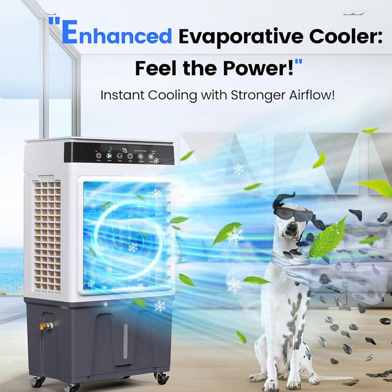 3500FM Evaporative Cooler 3-in-1 Swamp Cooler with7.5 Gal Water Tank 120° Oscillation 3 Speeds 3 Modes 4 Ice Packs 12H Timer Remote for Room Home & Office