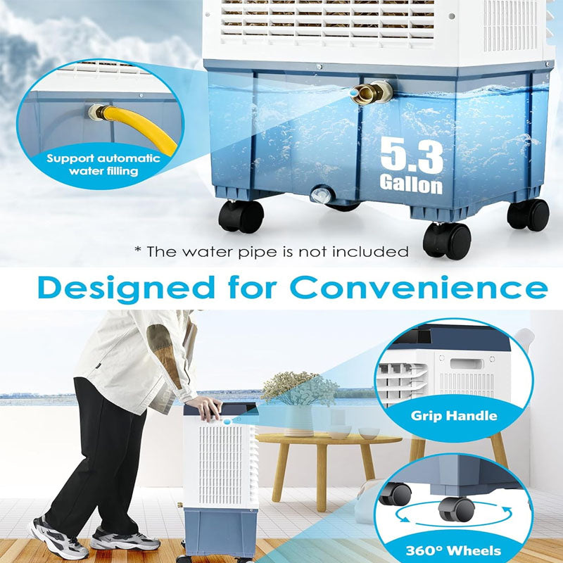 Evaporative Cooler 1800CFM Swamp Cooler with 12H Timer, 110° Oscillation Indoor/Outdoor Use