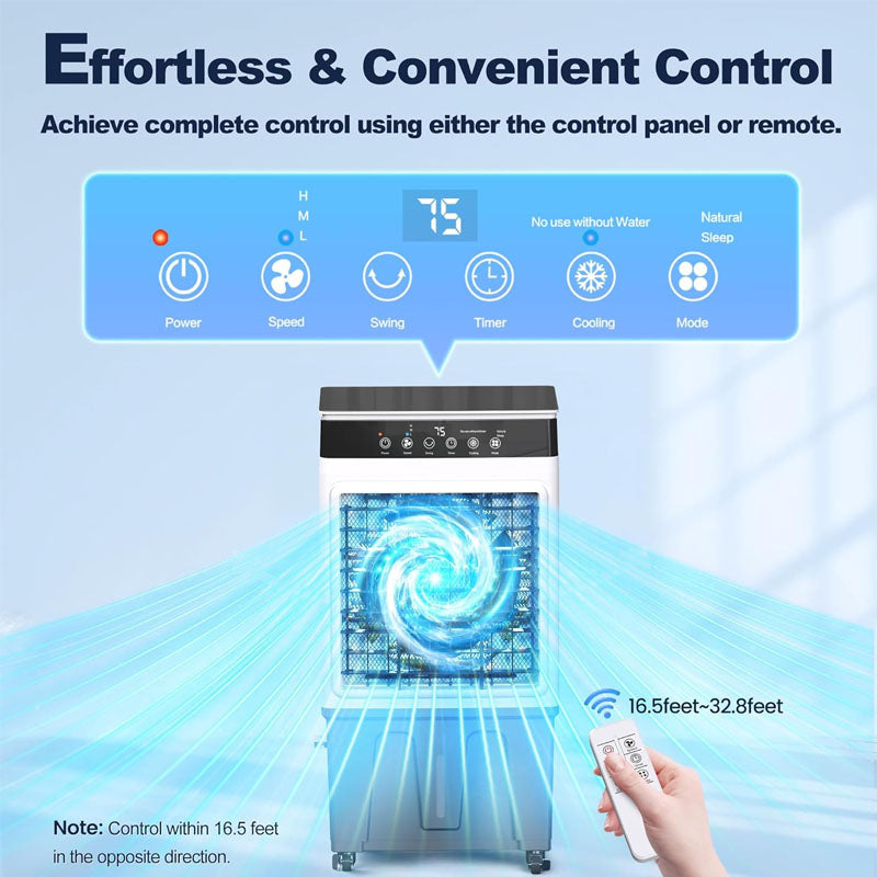 3800CFM Evaporative Cooler 3-in-1Swamp Cooler with 7.6Gal Water Tank 120° Oscillation 3 Speeds 3 Modes 12H Timer Portable Air Conditioner for Indoor&Outdoor